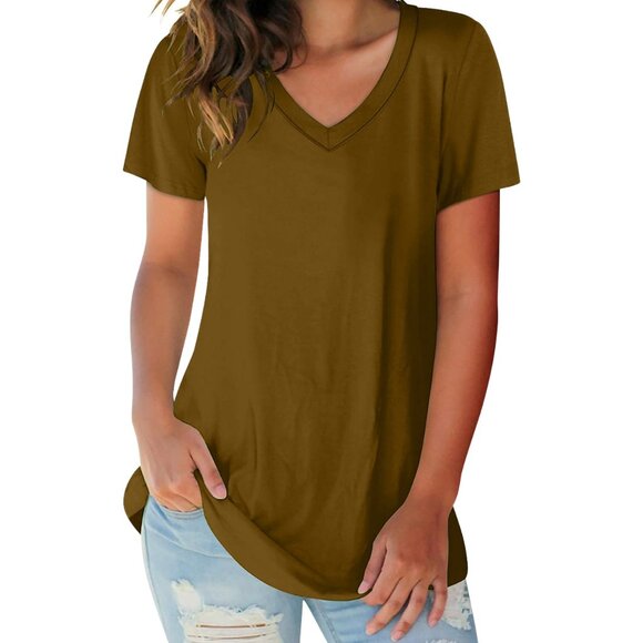 1-Pack Women's Soft Basic V-Neck Short Sleeve Shirts ( Plus Sizes Available ) - Picture 10 of 12